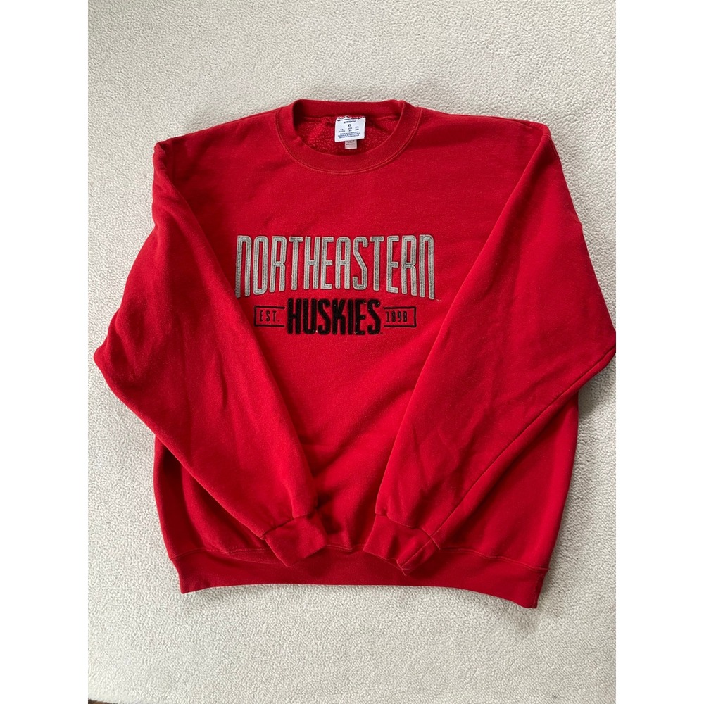 Northeastern University Huskies Champion Crewneck Sweatshirt Men XL Red Applique